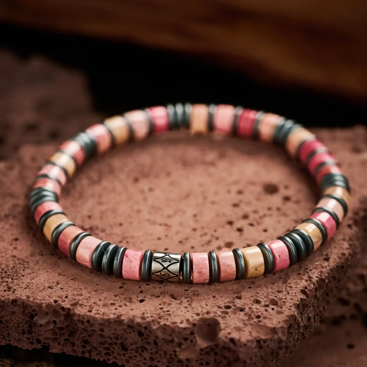Rhodochrosite Beaded Bracelet (6mm) - Image 4